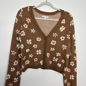 American Eagle Outfitters Floral Brown Cardigan